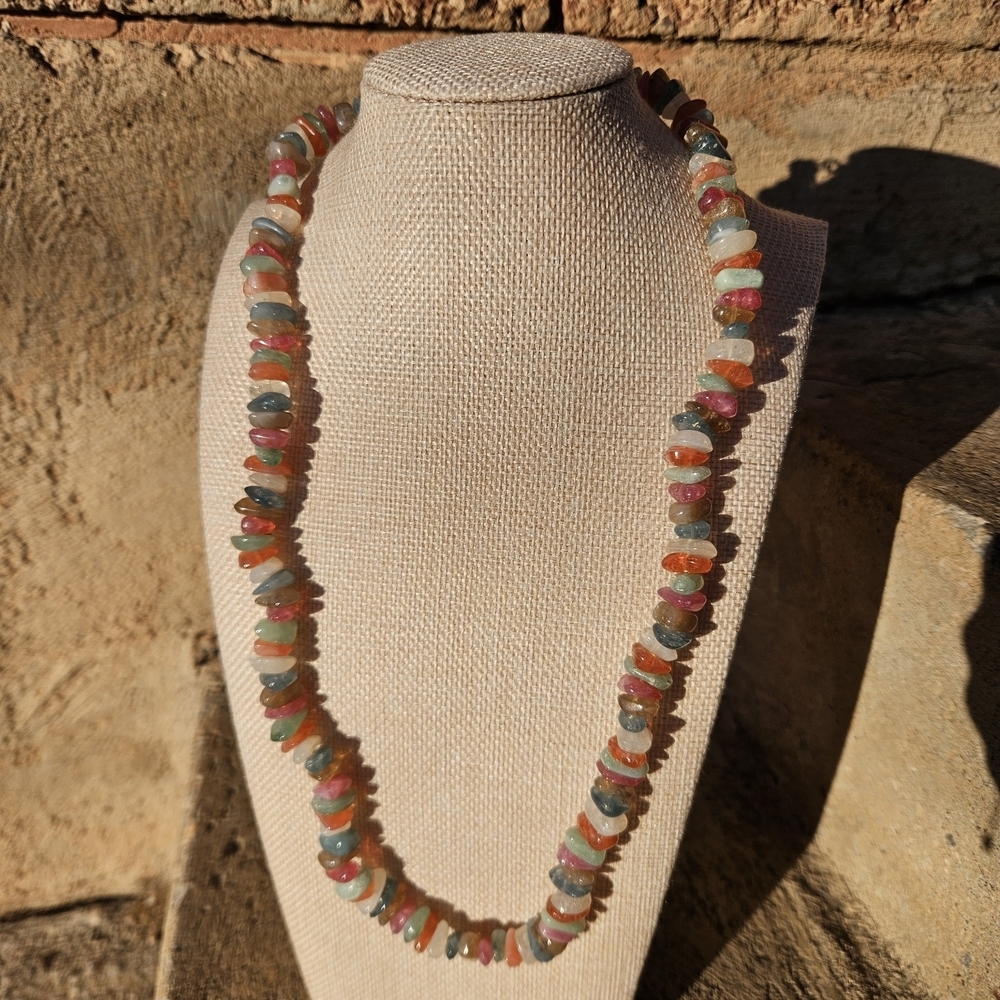 Multicolor Beaded Necklace Long Layering Neutral Boho Indie Pink White Blue Gree